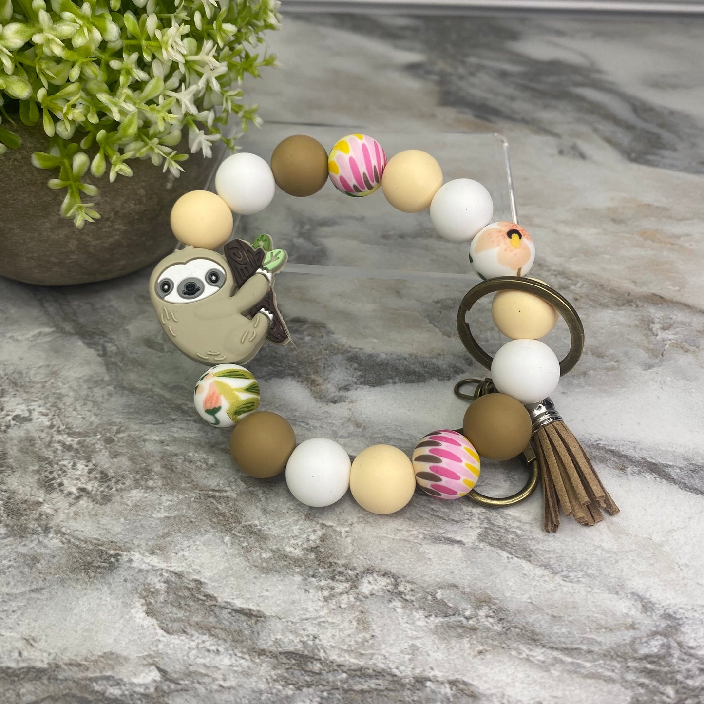 Silicone Bracelet Keychain - Tropical Sloth