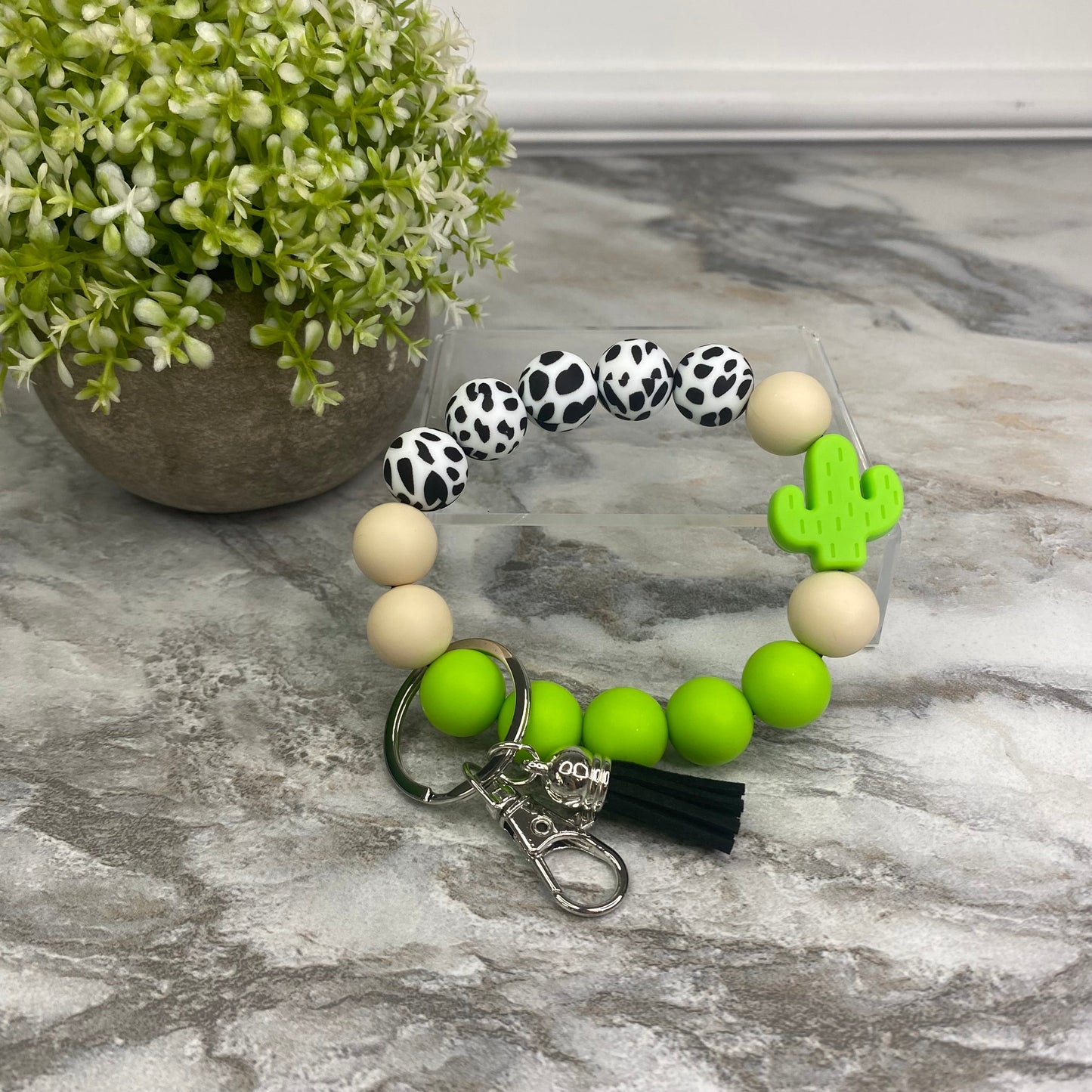 Silicone Bracelet Keychain - Lime Cactus