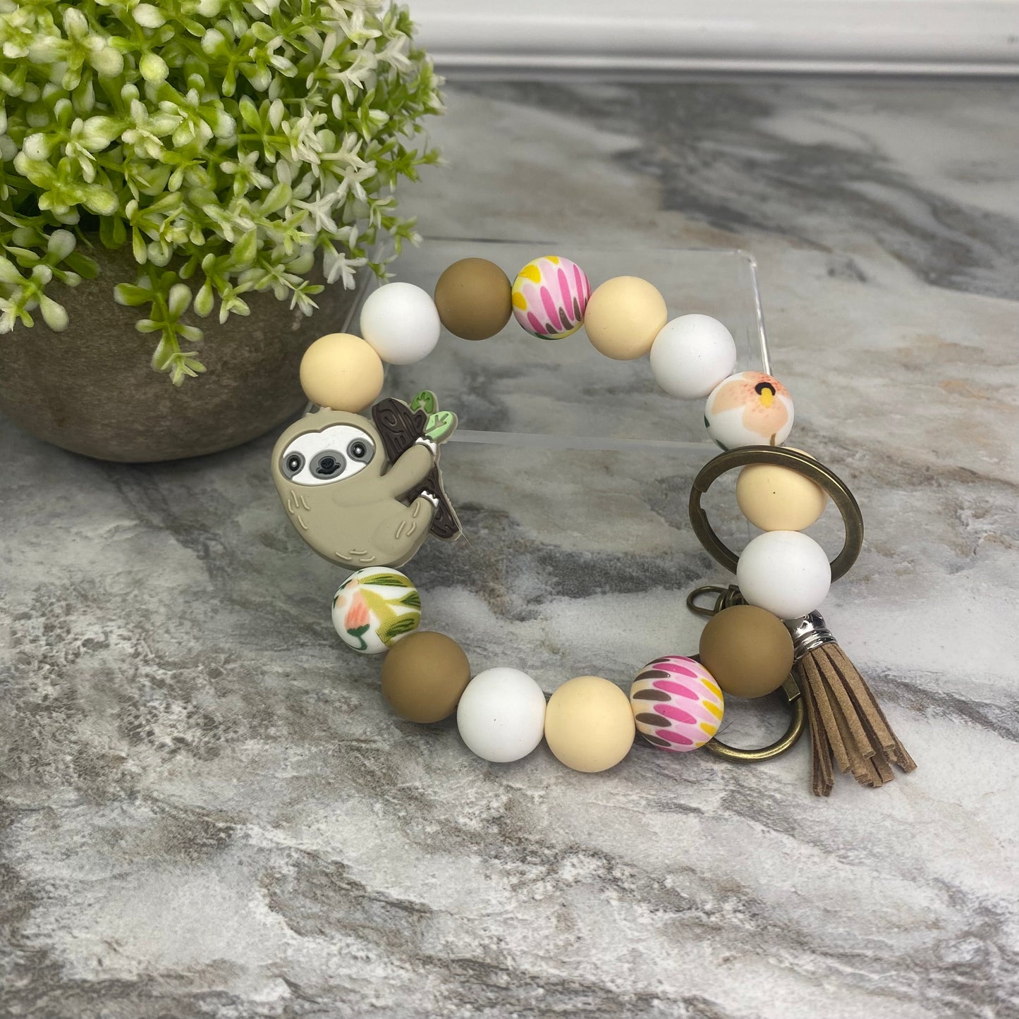 Silicone Bracelet Keychain - Tropical Sloth