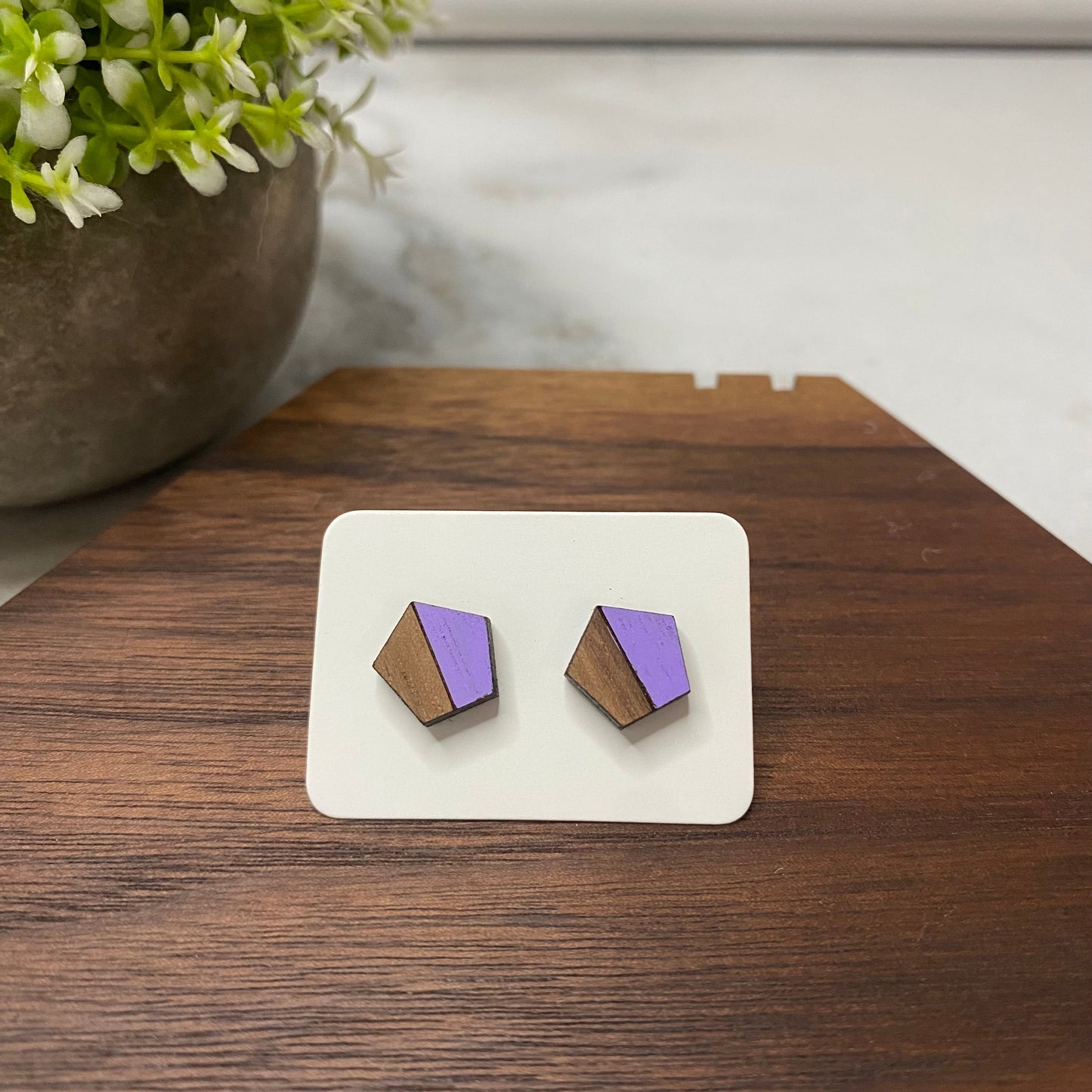 Wooden Stud Earrings - Pentagon