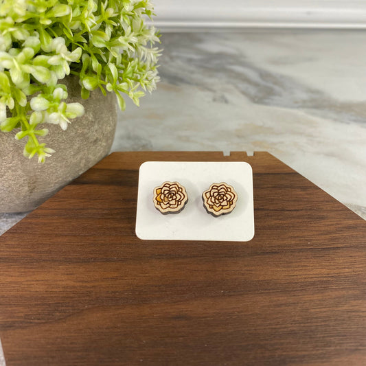 Wooden Stud Earrings - Succulent #3