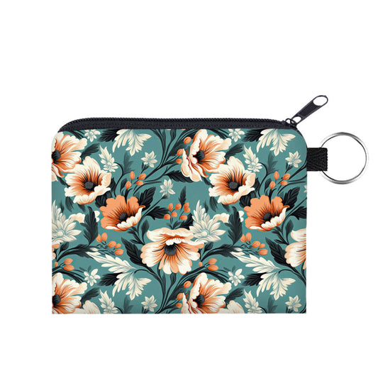 Mini Pouch - Orange Cream Floral On Teal