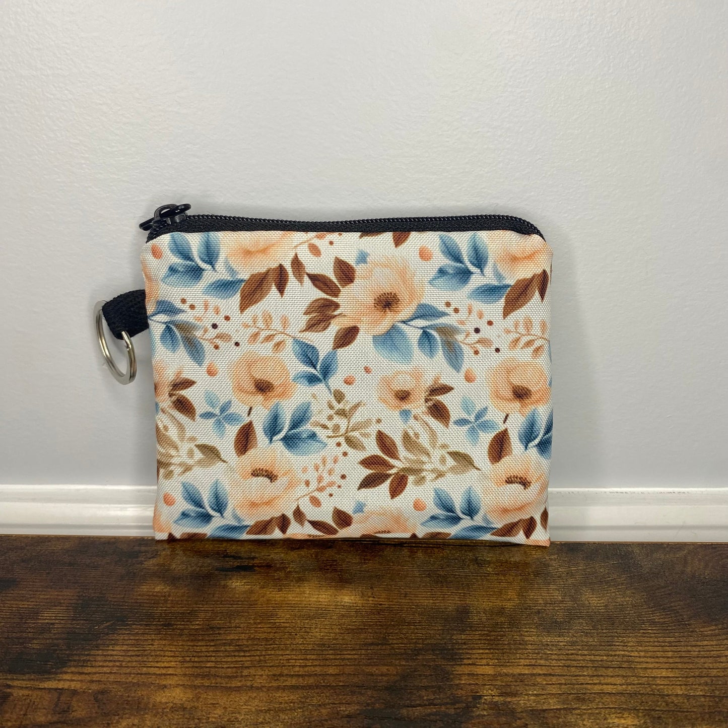 Mini Pouch - Floral Peach Teal Coffee