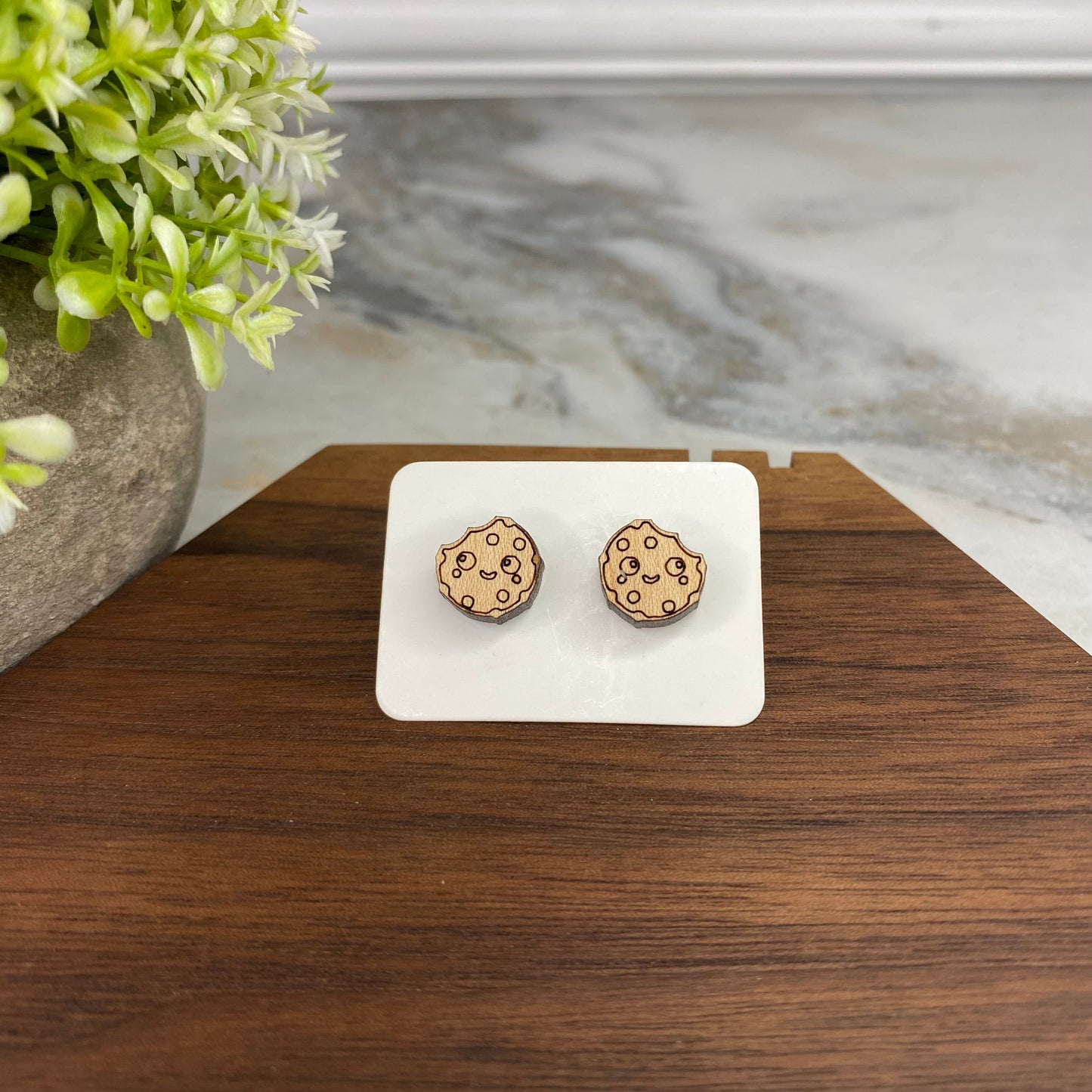 Wooden Stud Earrings - Cookie