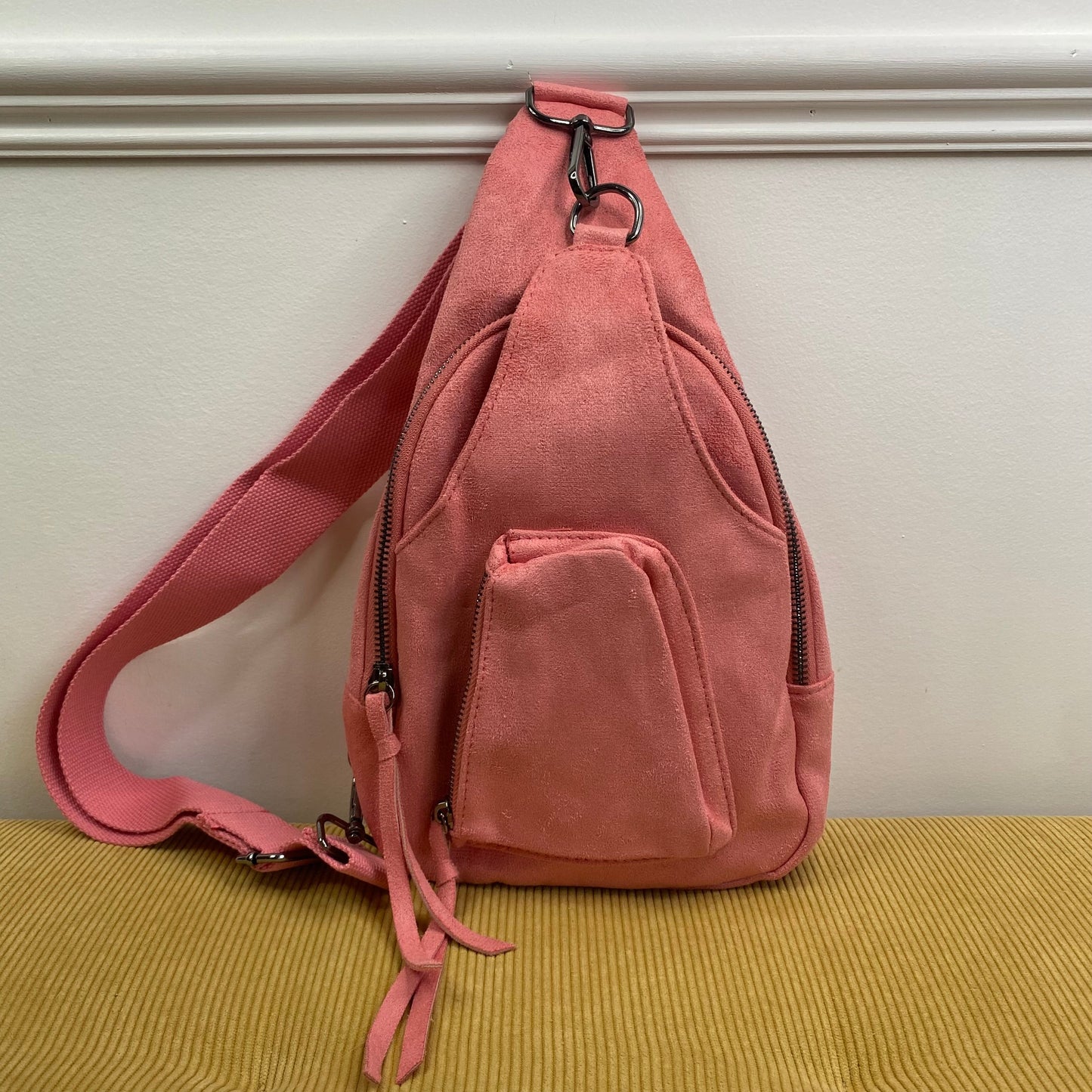 Suede Sling Crossbody - Pink