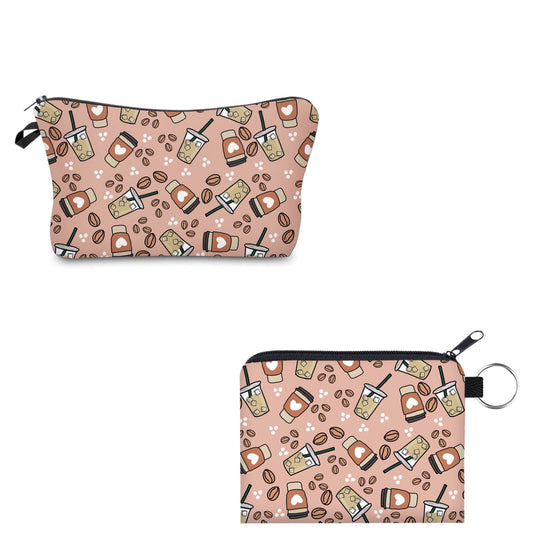 Pouch & Mini Pouch Set - Iced Coffee Hearts