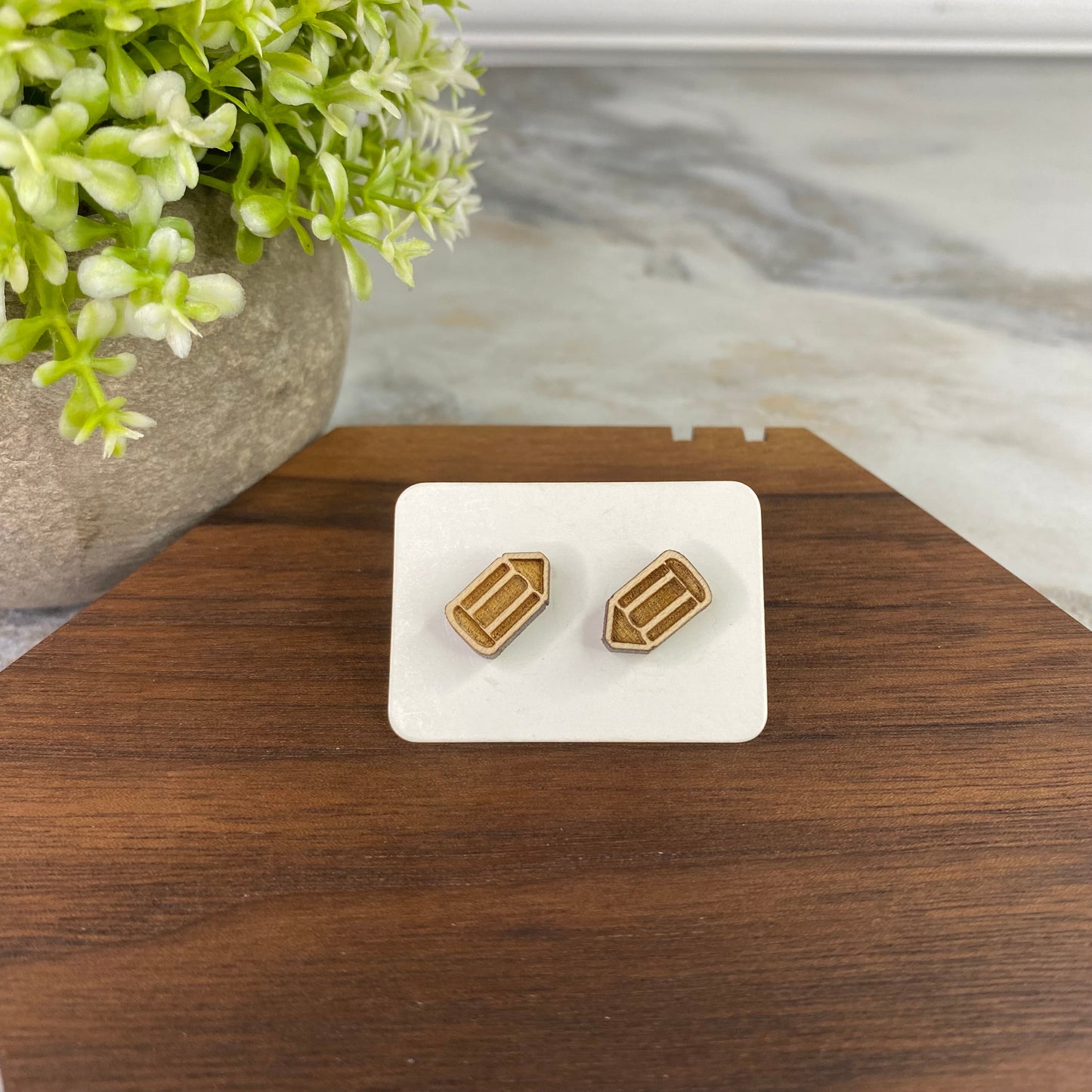 Wooden Stud Earrings - Teacher - Pencil