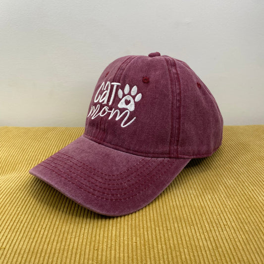 Hat - Paw Print - Cat Mom Burgundy