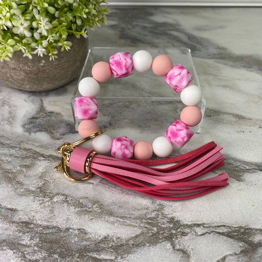 Silicone Bracelet Keychain - Hexagon Pink