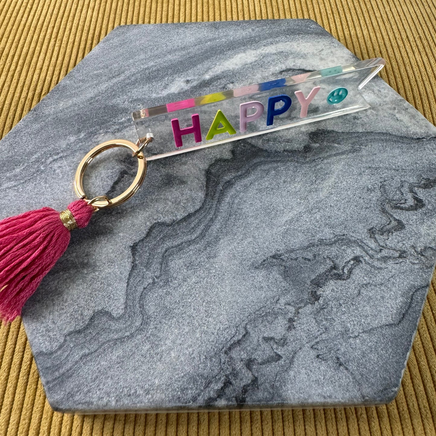 Keychain - Clear Tassel Happy