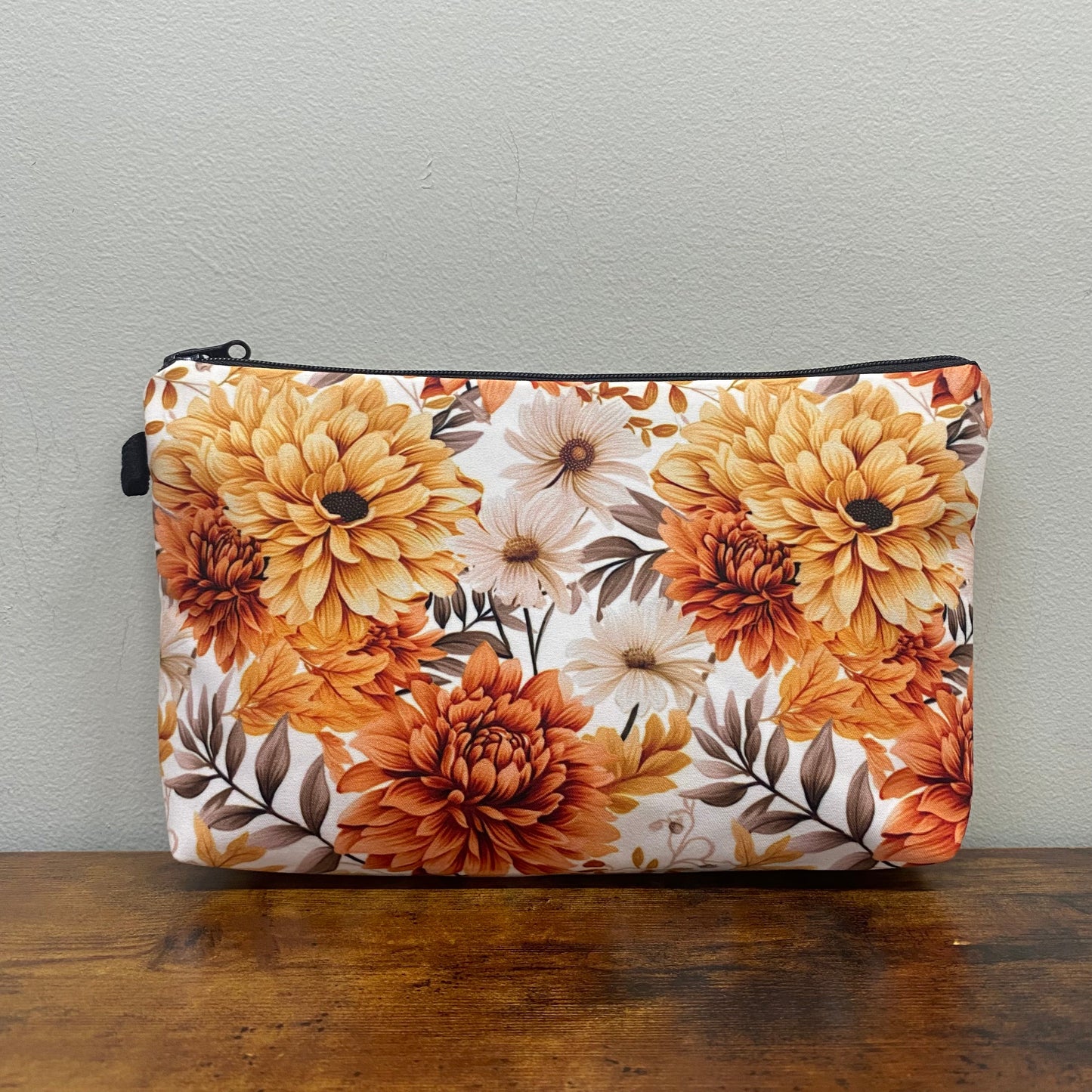 Pouch - Floral, Orange Cream Brown