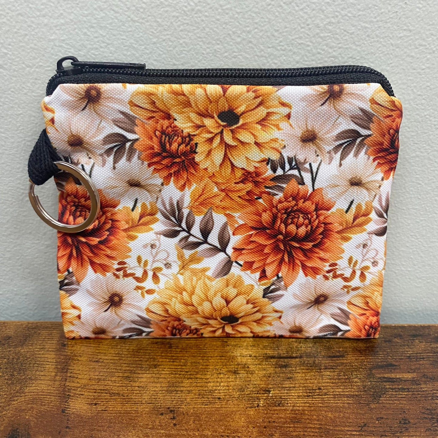 Mini Pouch - Orange Cream Brown Floral