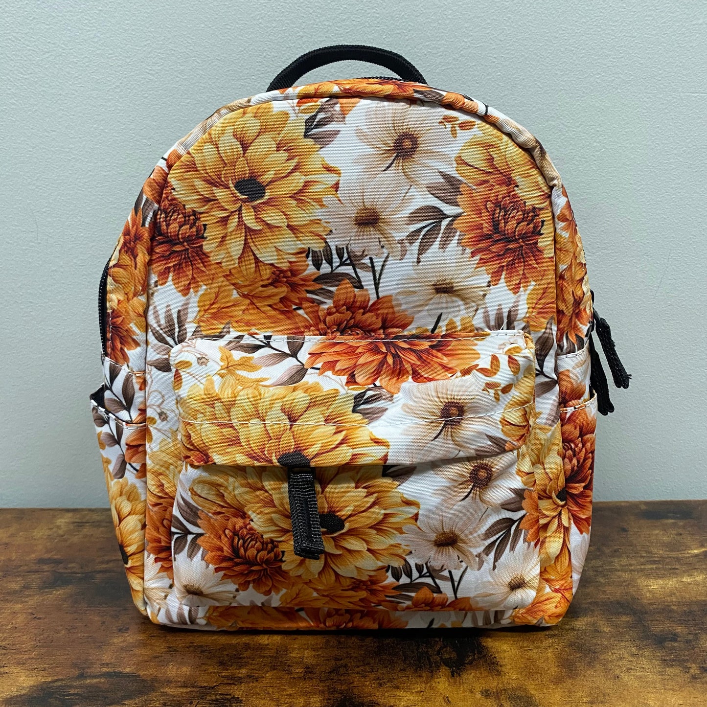 Mini Backpack - Floral Orange Cream Brown