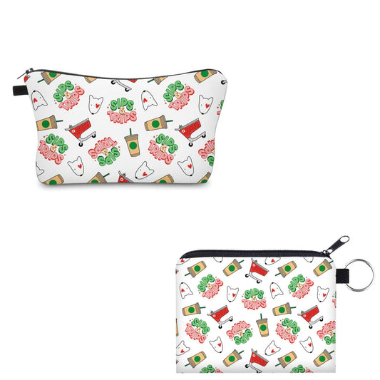 Pouch & Mini Pouch Set - Sips & Trips White