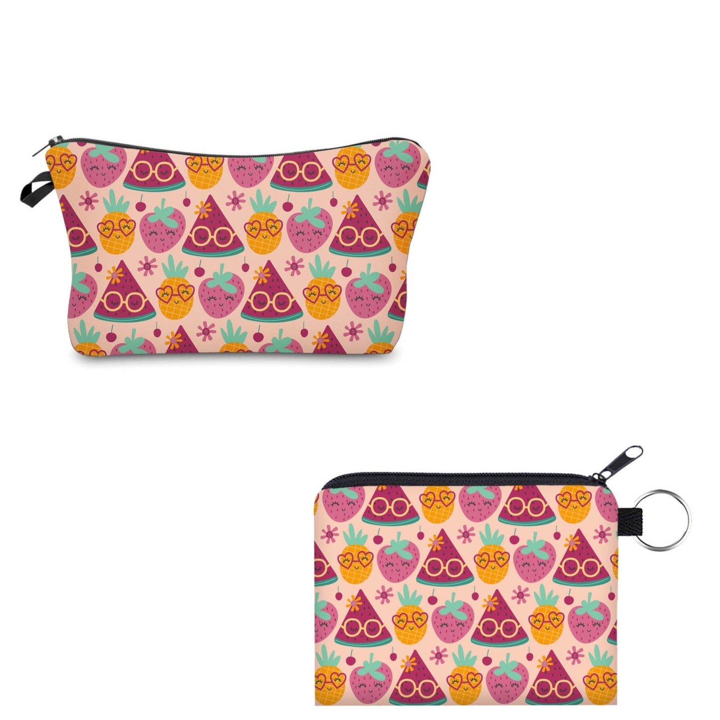 Pouch & Mini Pouch Set - Watermelon Strawberry Pineapple Glasses