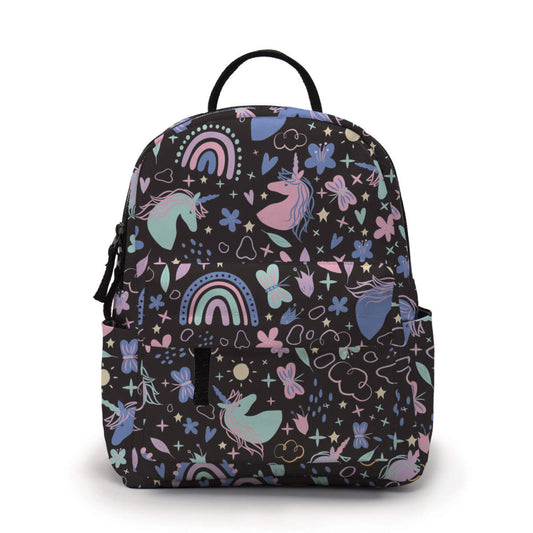 Mini Backpack - Unicorn Doodles on Black