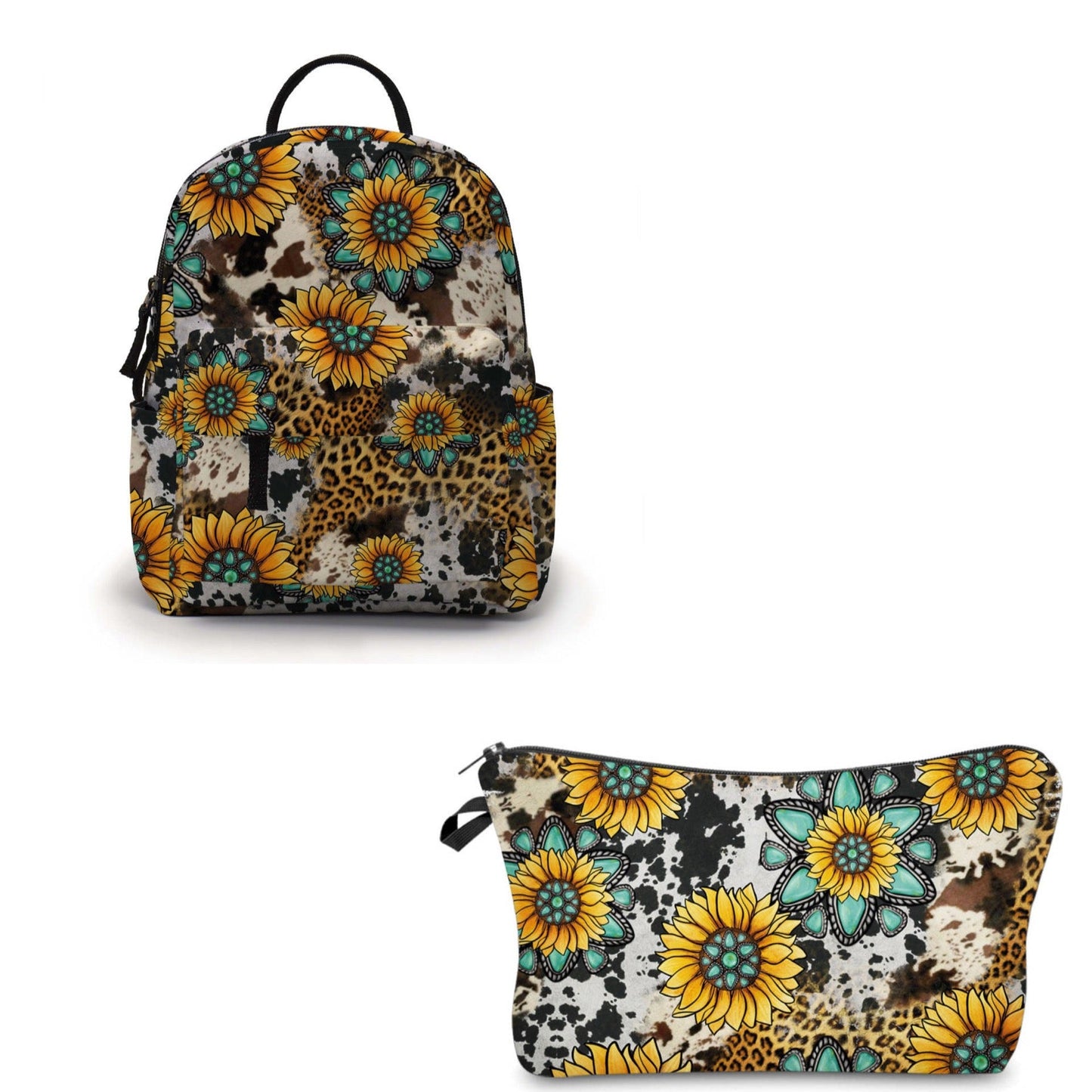 Pouch & Mini Backpack Set - Turquoise Sunflower