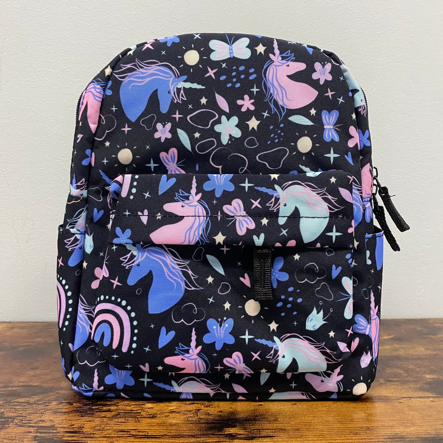 Mini Backpack - Unicorn Doodles on Black