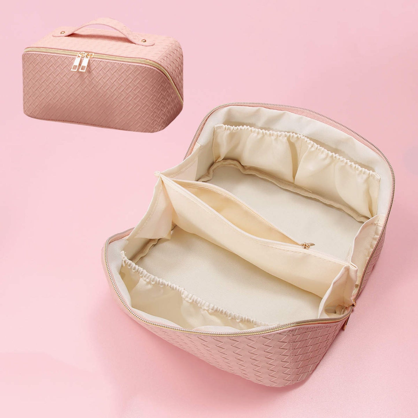 Oversized Lay Flat Cosmetic Bag - Woven Solids