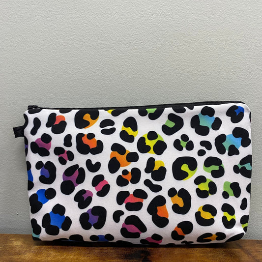 Pouch - Animal Print White Diagonal Rainbow