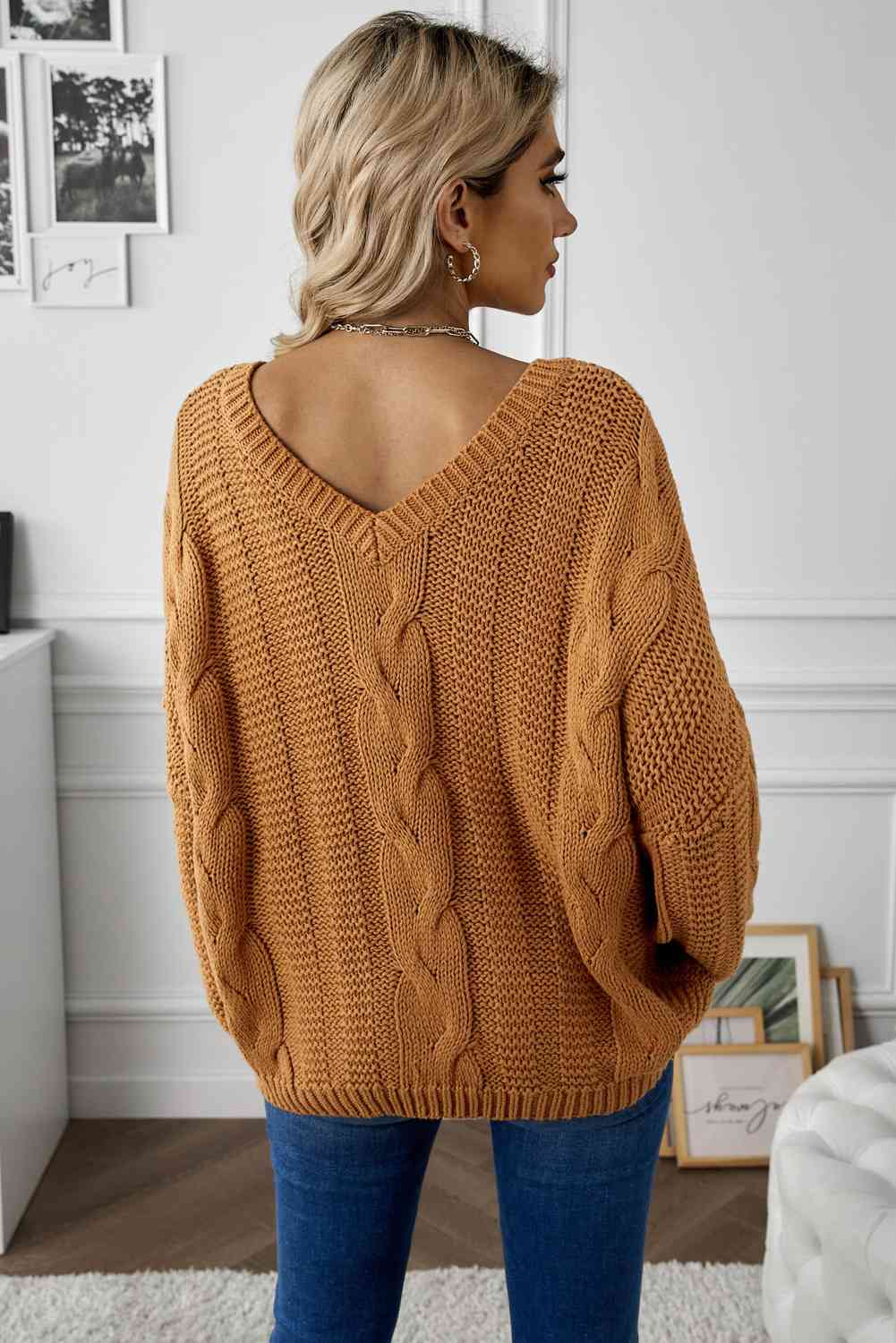 Cable Knit V-Neck Sweater