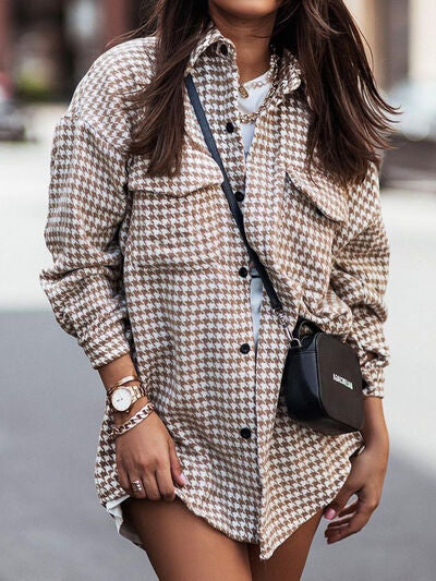 Houndstooth Button Up Dropped Shoulder Jacket