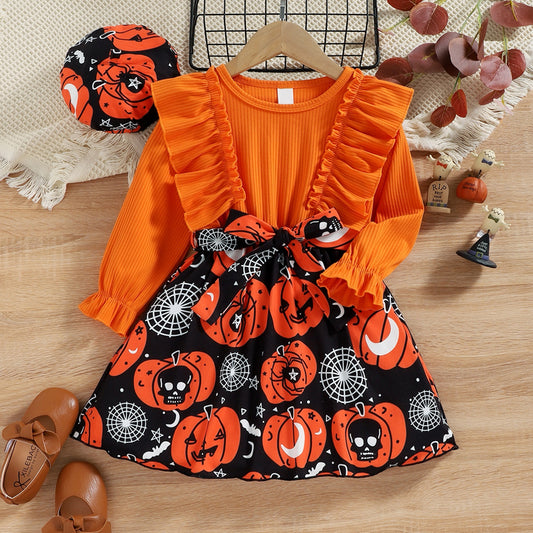 Round Neck Ruffle Trim Halloween Theme Dress