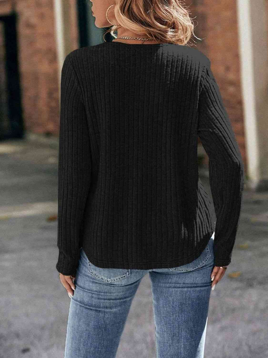 Round Neck Ribbed Long Sleeve T-Shirt