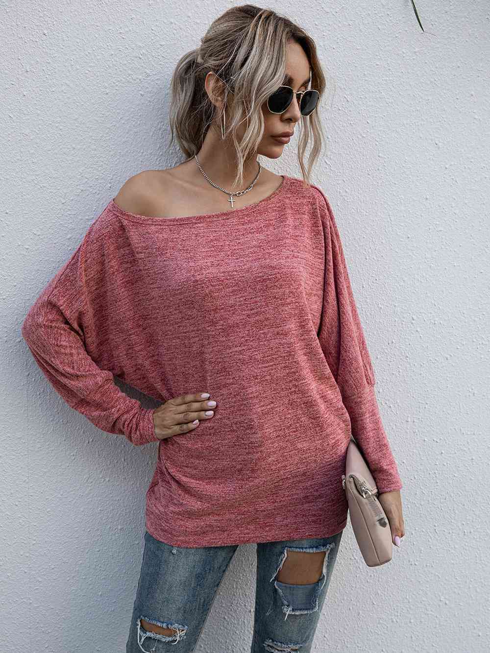 Heathered Boat Neck Long Sleeve Tee