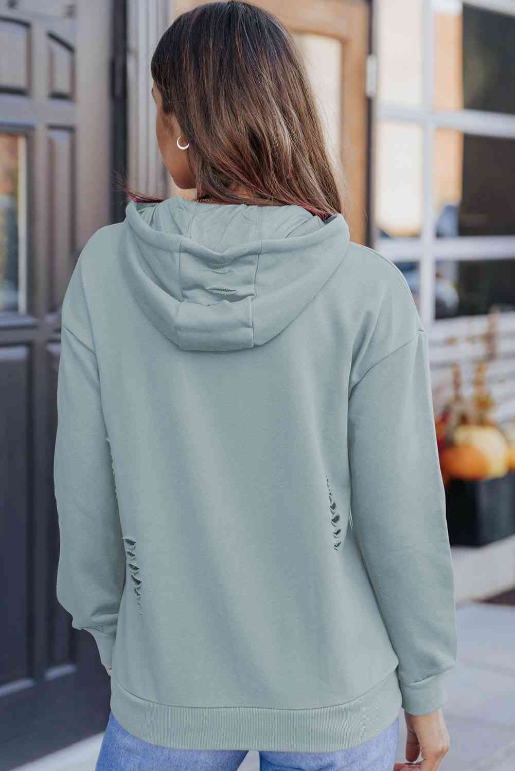 Cutout Dropped Shoulder Hoodie