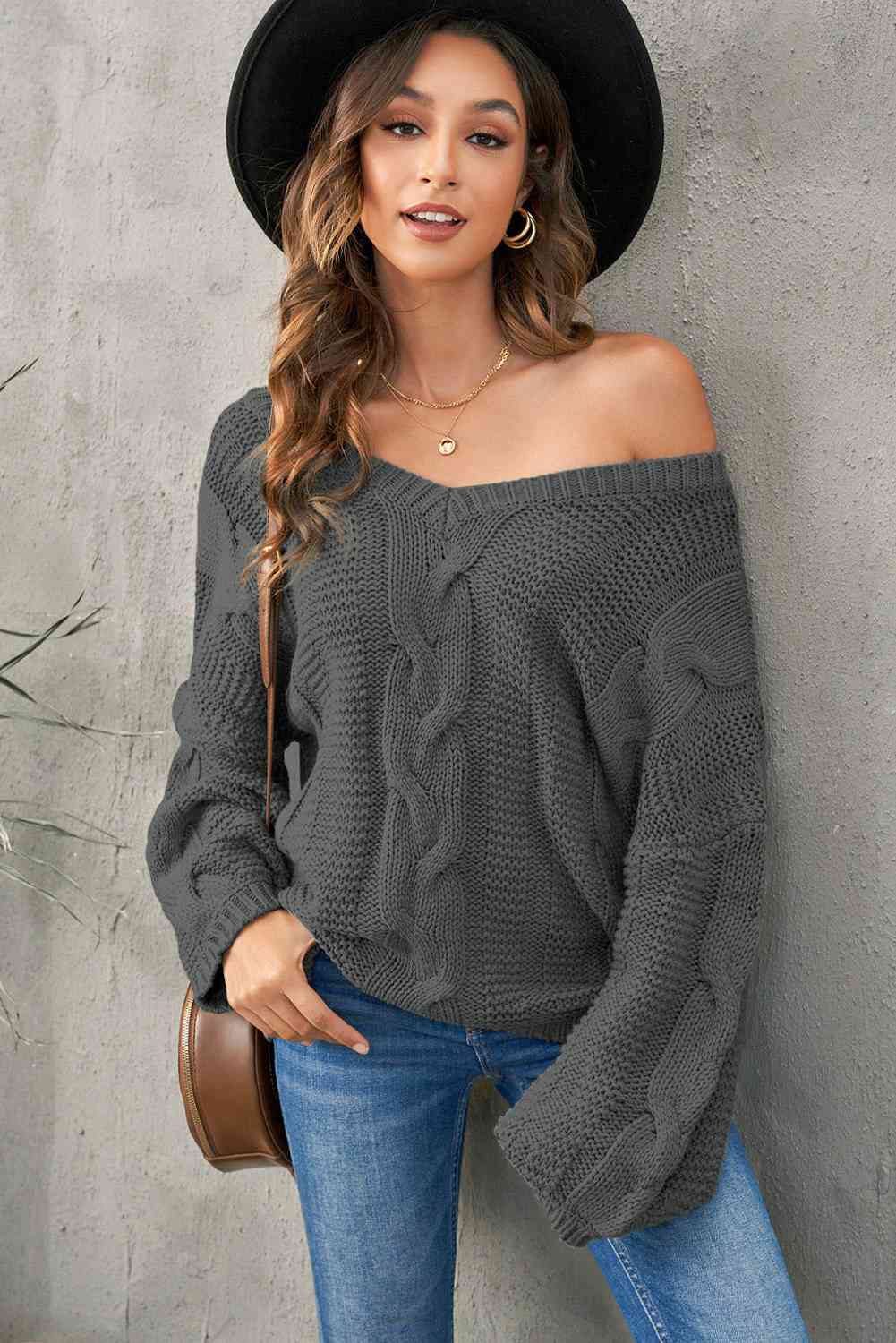 Cable Knit V-Neck Sweater