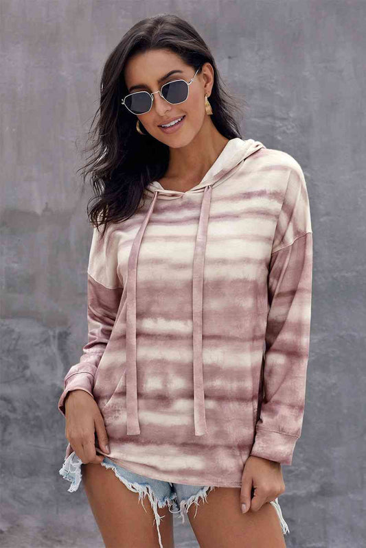 Tie-Dye Long Sleeve Drawstring Hoodie