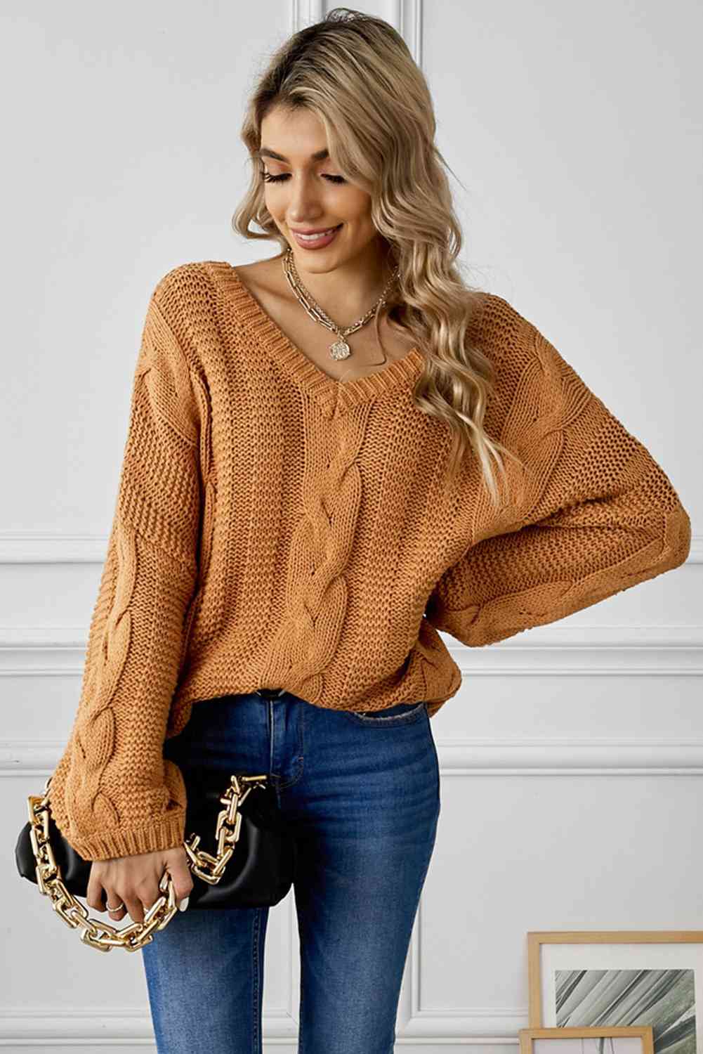 Cable Knit V-Neck Sweater