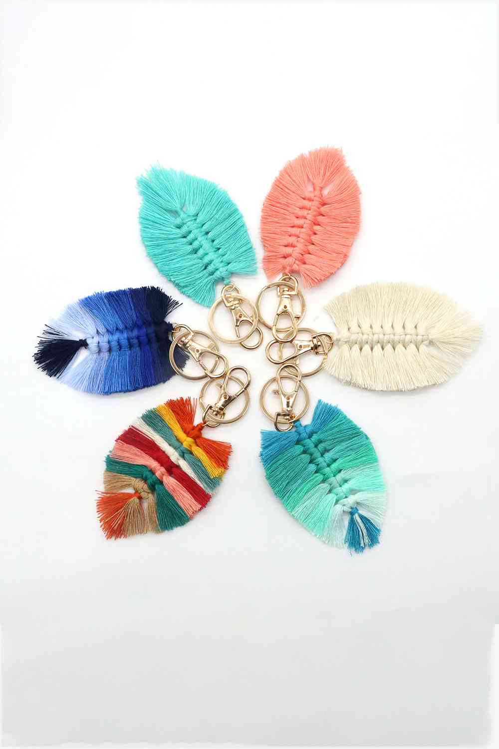 Assorted 4-Pack Leaf Shape Fringe Keychain