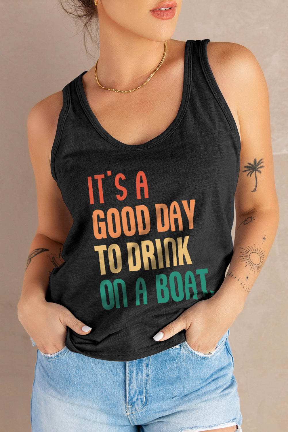 Slogan Graphic Scoop Neck Tank