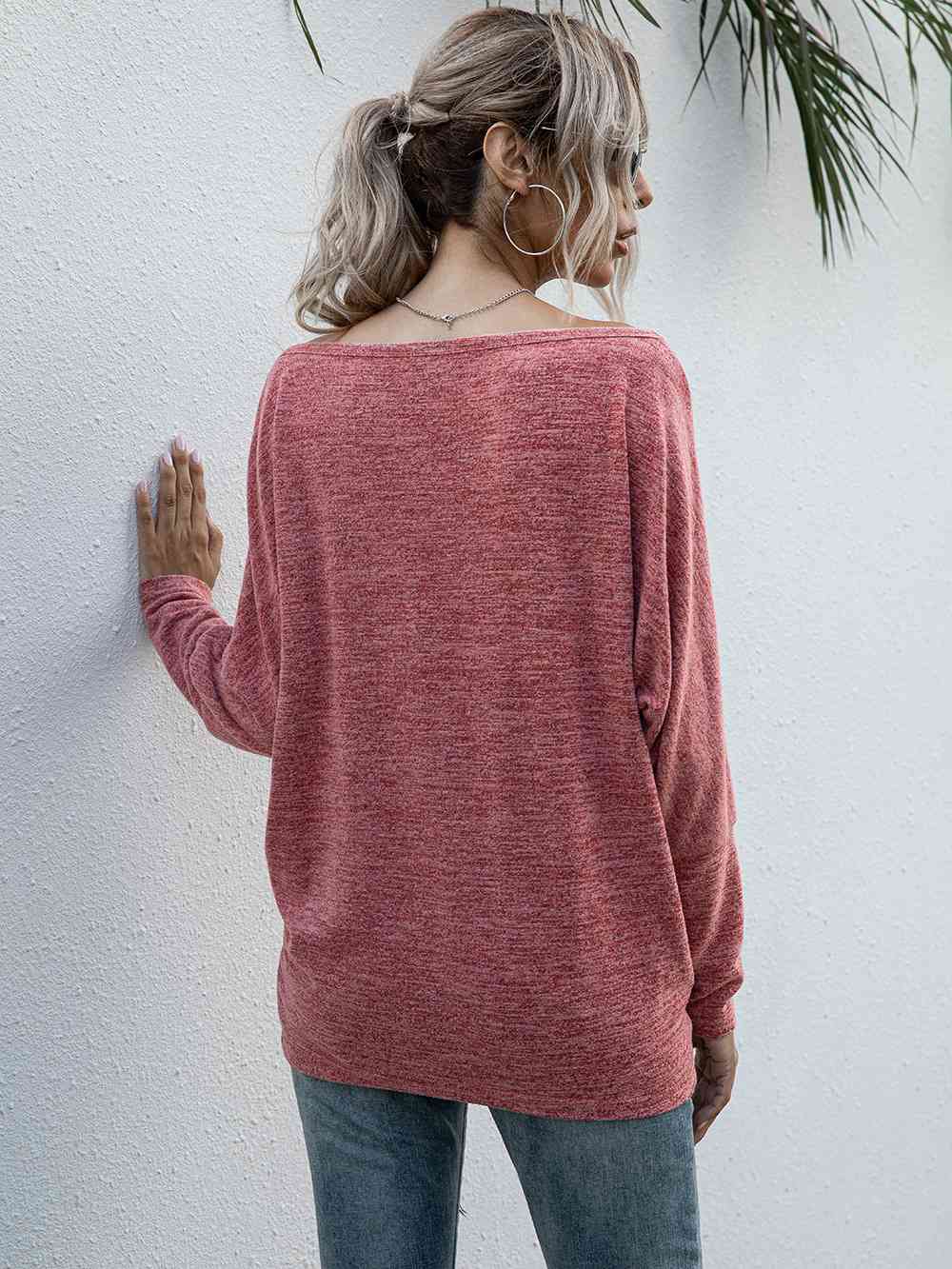 Heathered Boat Neck Long Sleeve Tee