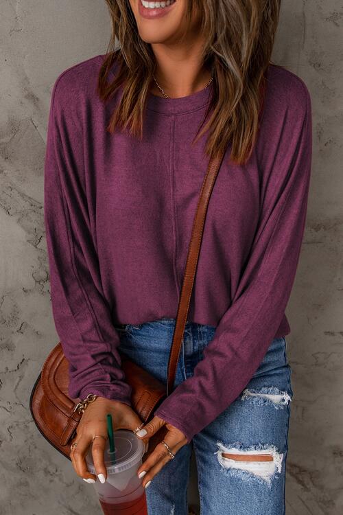 Seam Detail Round Neck Long Sleeve Top