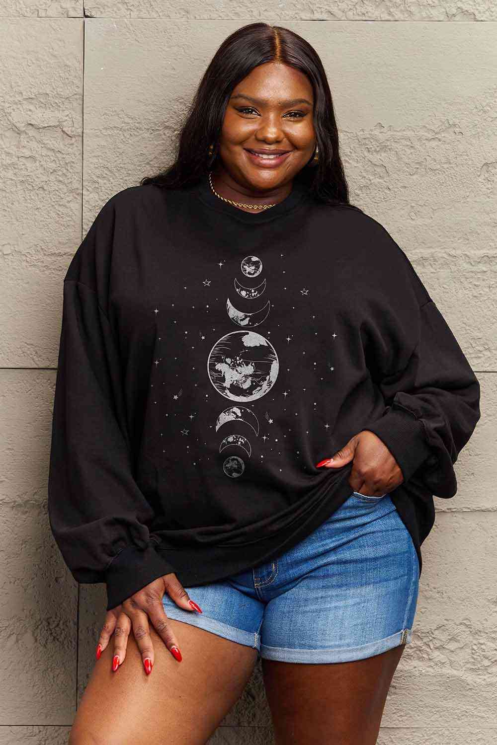 Simply Love Full Size Earth & Moon Graphic Sweatshirt