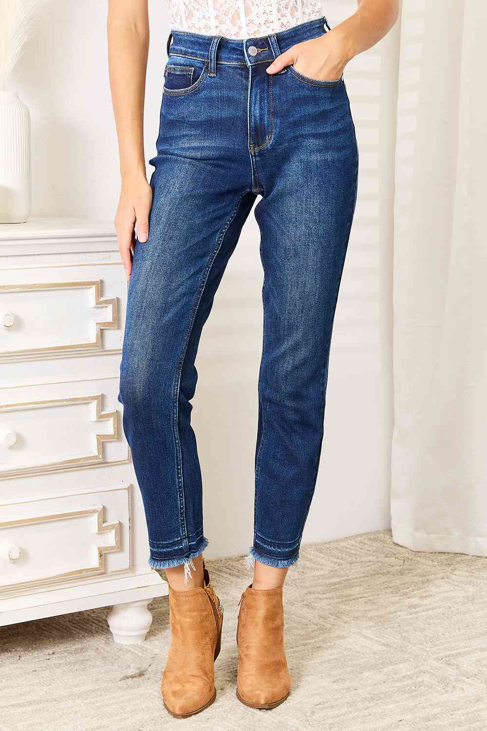 Judy Blue Full Size High Waist Released Hem Slit Jeans